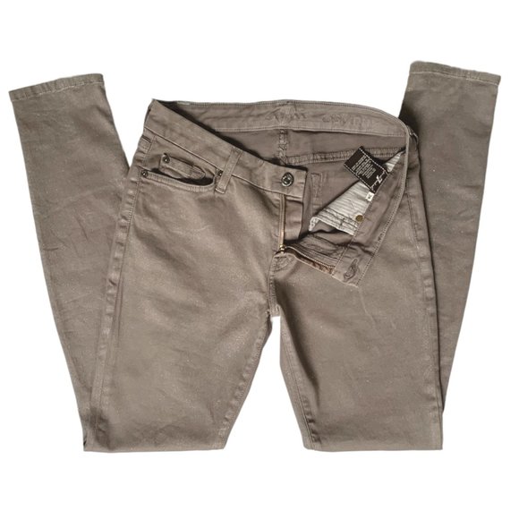 7 For All Mankind Taupe/Tan Straight Leg Denim Jeans w/Metallic Flecks - Picture 11 of 13